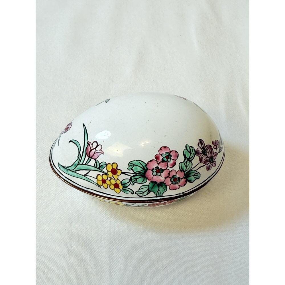 Vintage Cloisonné White Floral Egg Trinket Box